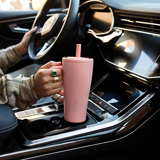 BrüMate Era 20 oz Tumbler with Handle and Straw | 100% Leakproof Insulated Tumbler with Lid and Straw | Made of Stainless Steel | Cup Holder Friendly Base | 20oz (Primrose)