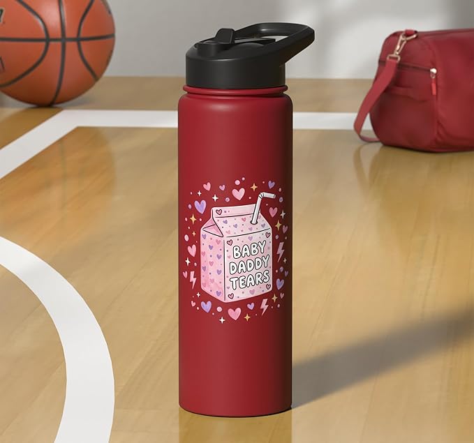 Baby Daddy Tears Retro Pink Milk Carton Hearts Aesthetic Stainless Steel Insulated Water Bottle