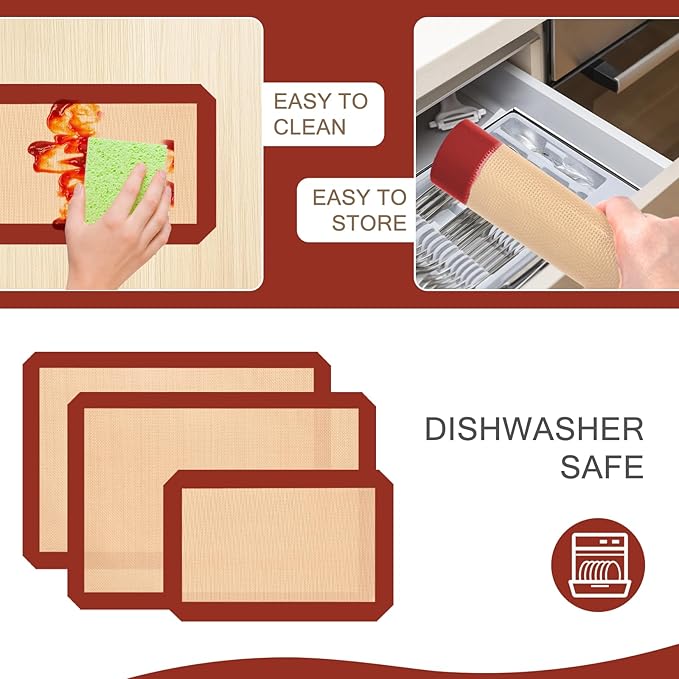 Silicone Baking Mat, Reusable Silicone Mats for Baking Set of 3, Non-Stick Baking Supplies for Pastries, Cookies, Macaroons, Bread