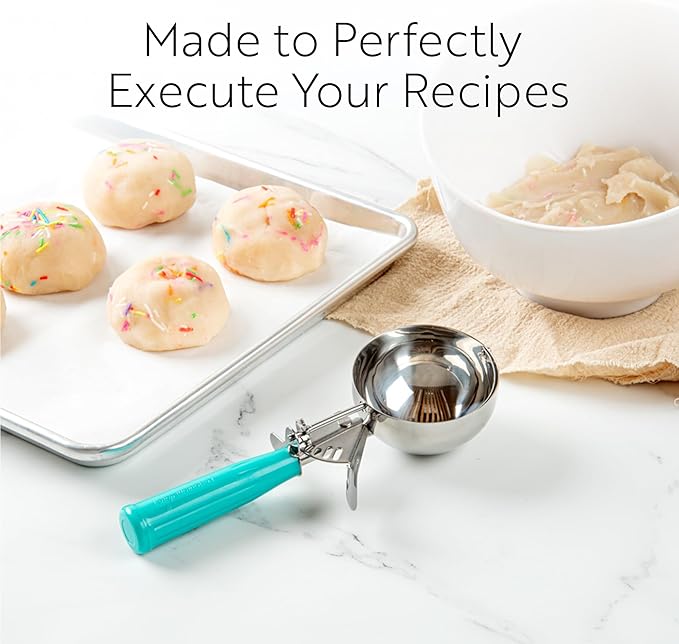 Restaurantware Met Lux 8 Ounce Portion Scoop 1 Durable Disher Scoop - Thumb Trigger Orange Stainless Steel Ice cream Disher For Portion Control For Ice Cream Mashed Potato And Cookie Batter