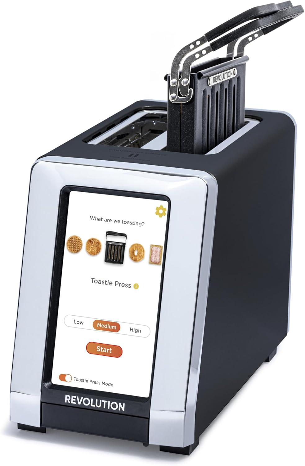 Revolution R180 Connect Smart Toaster Bundle with Toastie Press – Touchscreen, 2-Slice Wide Slot, InstaGLO Tech – Toast Bread, Bagels, Waffles, Muffins, Tortillas, Pastries – Black