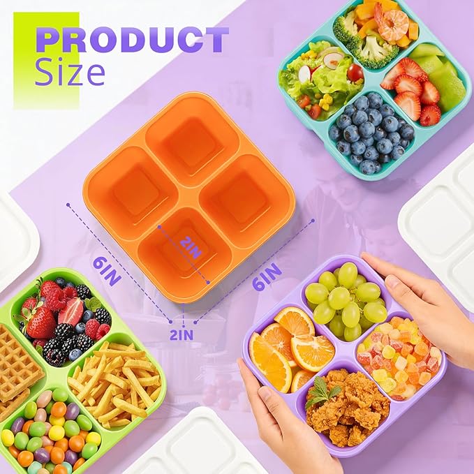 4 Pack Snack Containers Bento Box Adult Lunch Box,Meal Prep Container, Reusable Food Storage lunch Containers Stackable for Work, Travel and Gym (Orange, Green, Purple, Grass Green)
