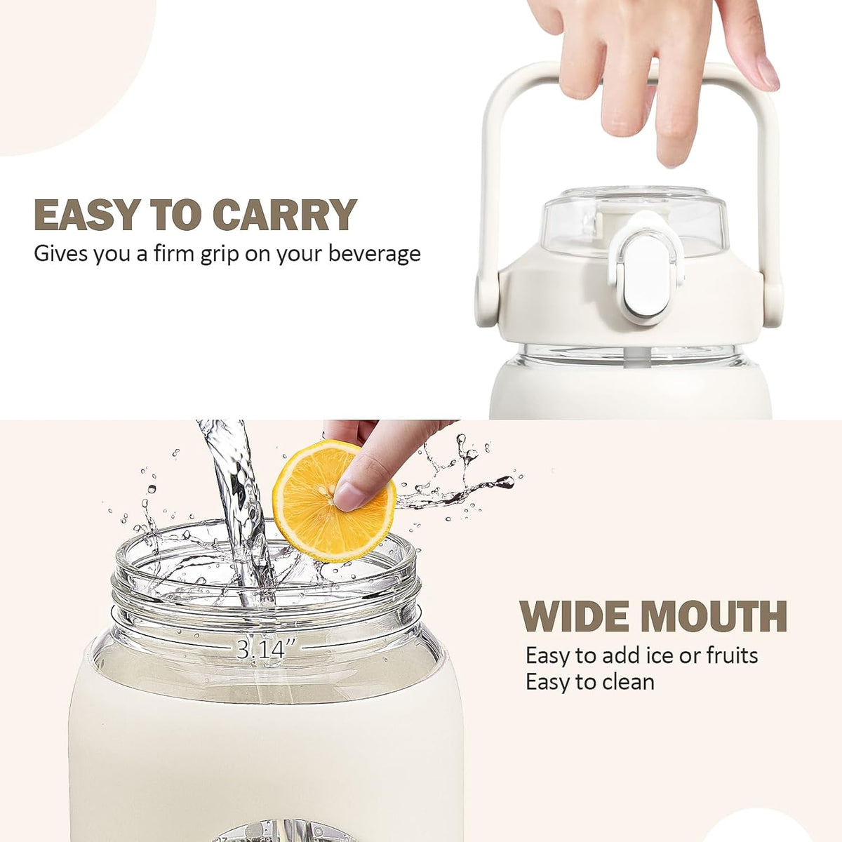 kytffu 42oz Glass Water Bottles with Straw, Motivational Glass Bottle with Silicone Sleeve and Time Marker, Leakproof Large Glass Water Jug for Gym Home Office,White