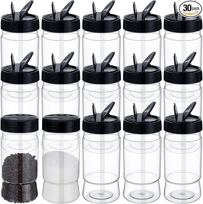 Mimorou 30 Pack 10.1 oz Plastic Spice Jars with Shaker Lids Clear Seasoning Containers Bottles for Kitchen Storing Spice Herbs Seasoning Powders