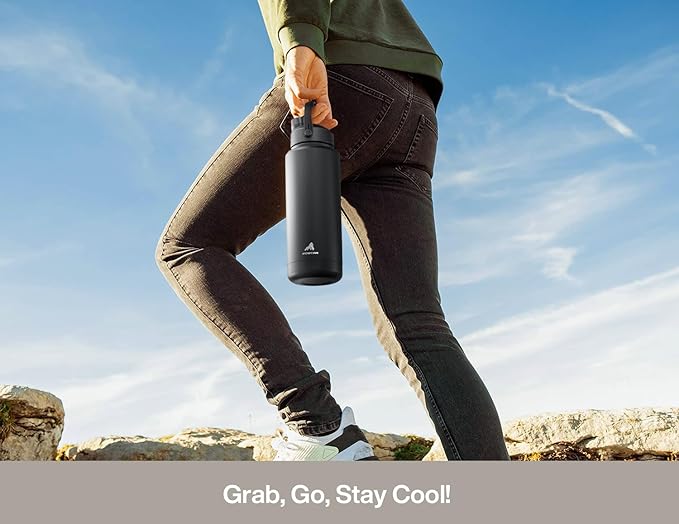 POWCAN 40 oz Insulated Water Bottle with 2-in-1 Straw and Spout Lid, Keep Cold 24H, Leak-Proof, BPA-Free, Double Wall Stainless Steel Water Bottle for Sports, Gym, Travel, and School (Ivory)