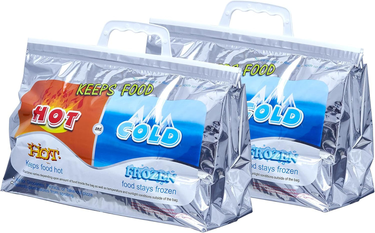 Superio Hot and Cold Insulated Bags for Food Delivery, Grocery Shopping Bags, Food Storage for Hot and Frozen Food for Travel, Disposable Cooler Bag, Reinforced Thermal Lunch Bag (2, 13"x5.5"x8.5")
