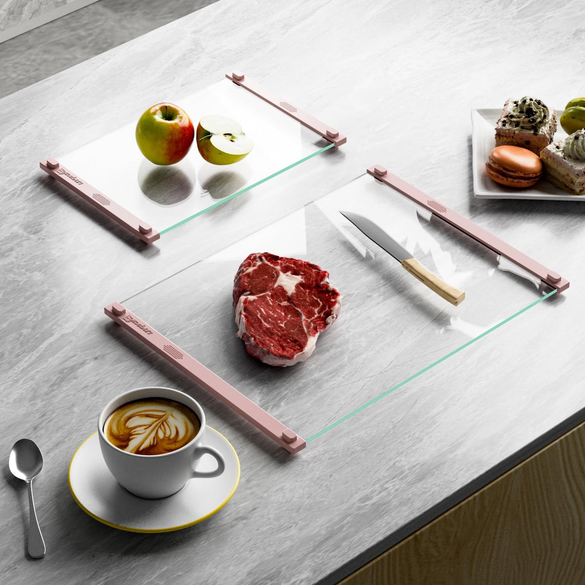 Glass Cutting Board with Silicone Grip, 80% Stronger Shatter Resistance and Slip Resistance,No Scratches/Microplastic-Free,Dishwasher Safe, Non Toxic Cutting Board for Kitchen (Pink-12 * 8"&16 * 12")