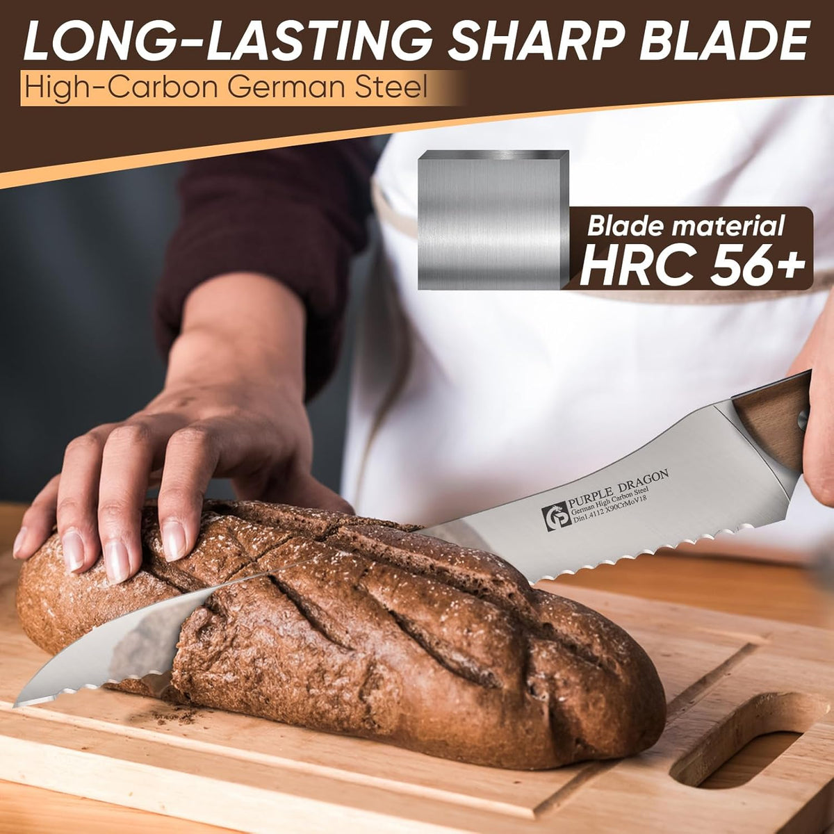Purple Dragon Bread Knife, 9 Inch Serrated Knife for Homemade Bread Sourdough Cakes, Perfect Kitchen Baking Supplies for Effortless Cutting & Slicing, Gifts