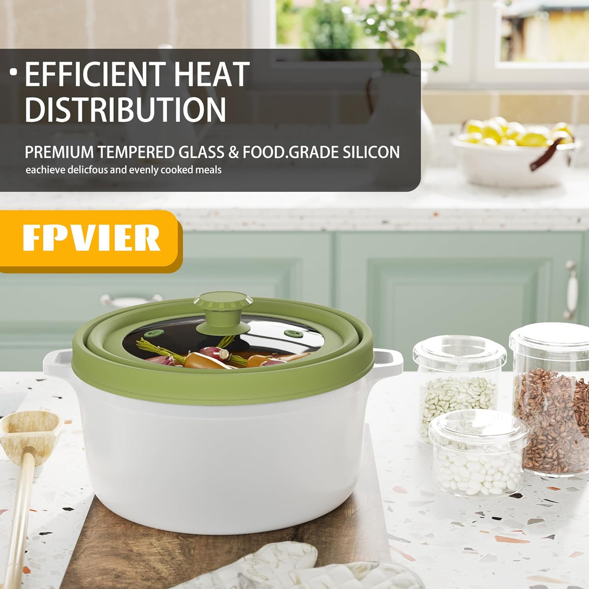 Collapsible Microwave Splatter Cover - Vented Silicone & Glass Lid with Easy-Grip Handle, Fits 6 to 8 Inch Plates & Bowls, 9 Inch Diameter, Prevents Splatters & Ensures Even Heating