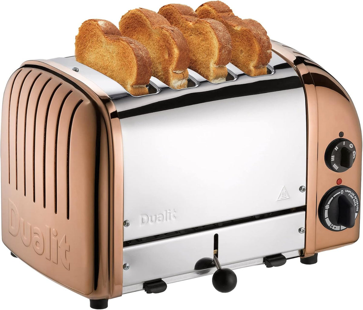 Dualit Classic 4 Slice NewGen Toaster - Stainless Steel - Hand Built in the UK - Replaceable ProHeat elements - Defrost Bread - Mechanical Timer - Copper Classic Toaster
