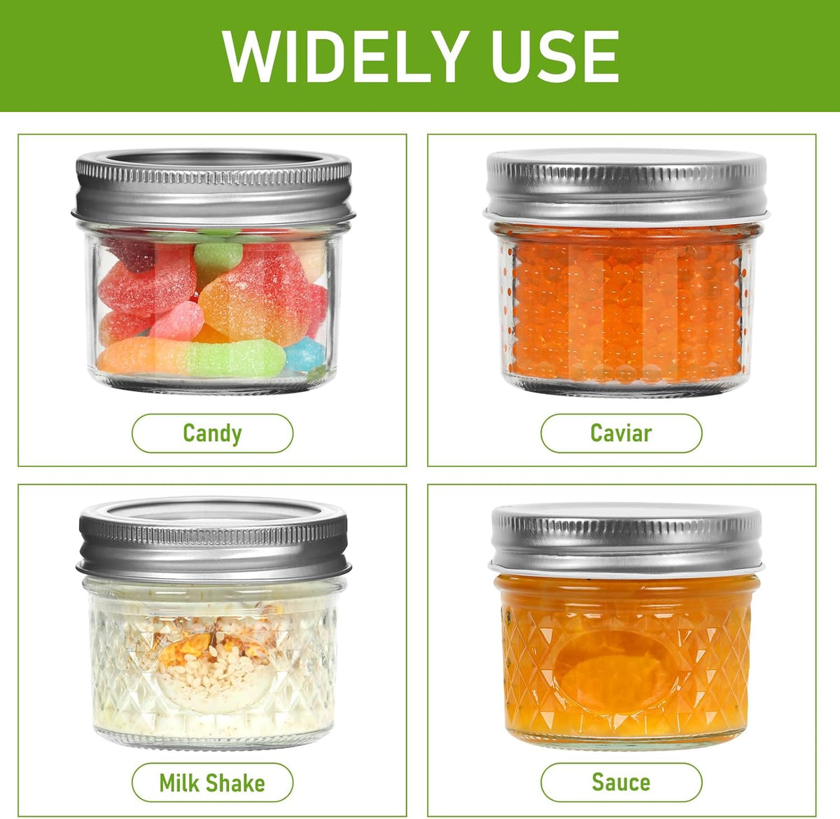 4 oz Small Mason Jars, 16 Pack Mini Jars, With 2 Types of Lids - 16 Split-Type and 16 One Piece Lids, Perfect for Dessert and DIY