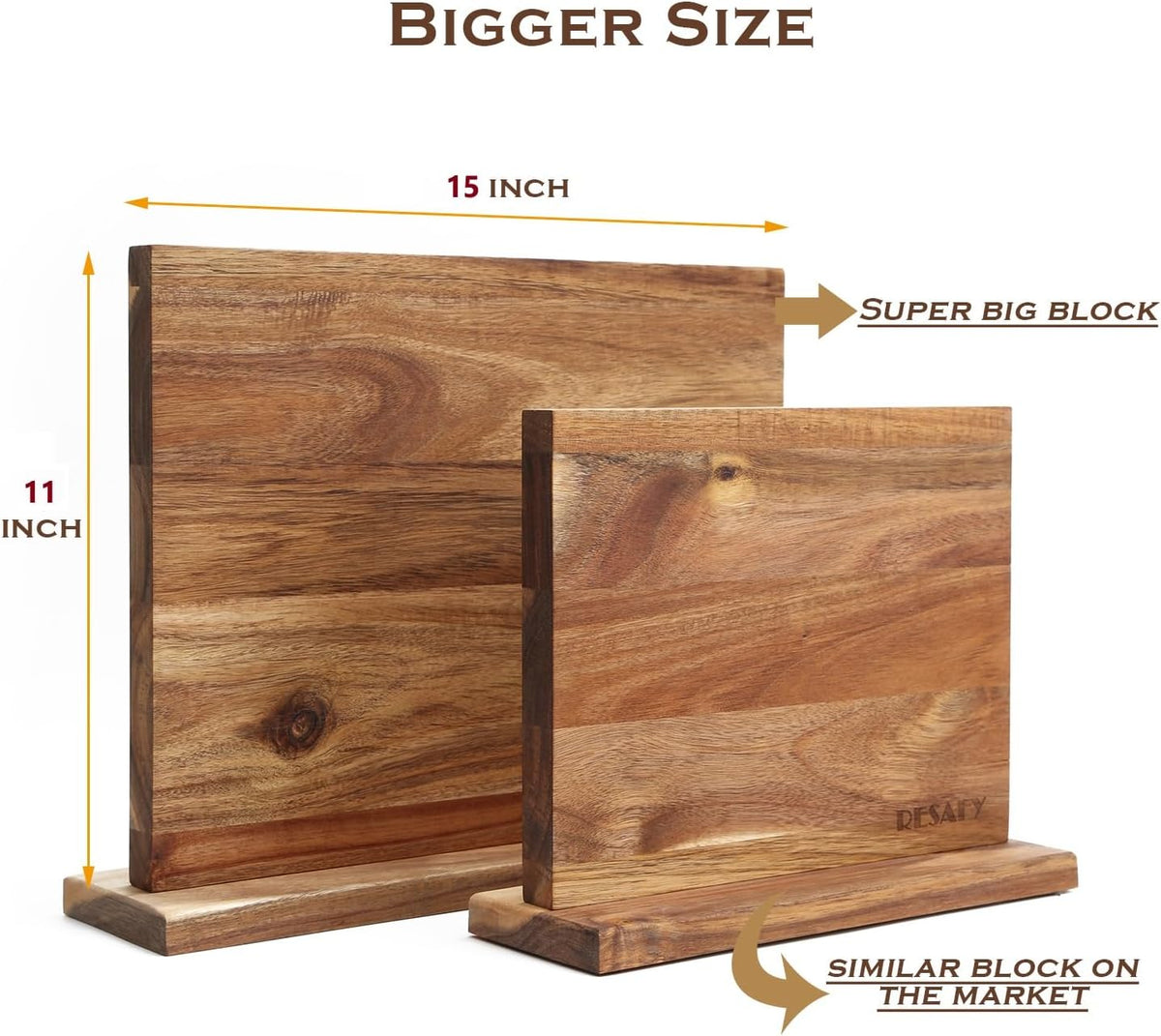 Resafy Large Magnetic Knife Holder,Acacia Wooden Magnetic Knife Block 16 X 12 Inches,Rack Magnetic Universal Stands with Strong Enhanced Magnets Strip Kitchen Storage Cutlery Organizer Without Knifves
