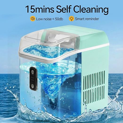 Nugget Ice Maker Countertop, Portable Ice Makers Machine with Removable Basket and Scoop, Self-Cleaning, Quiet, 6-Min Ready, 24lbs in 24Hrs, Visible, for Home, Party, RV, Camping, Green