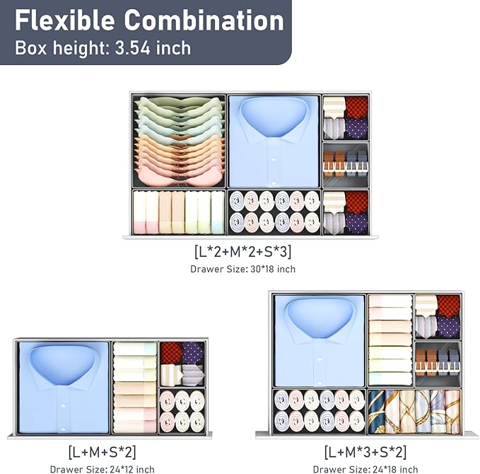 DIMJ Drawer Organizer Clothes 30 Pack - Foldable Baby Organizers and Storage & Closet Organizers for Bedroom, Closet - Nursery Organization Dresser Dividers for underwear, Sock,Bra, Belt, Tie, Gray
