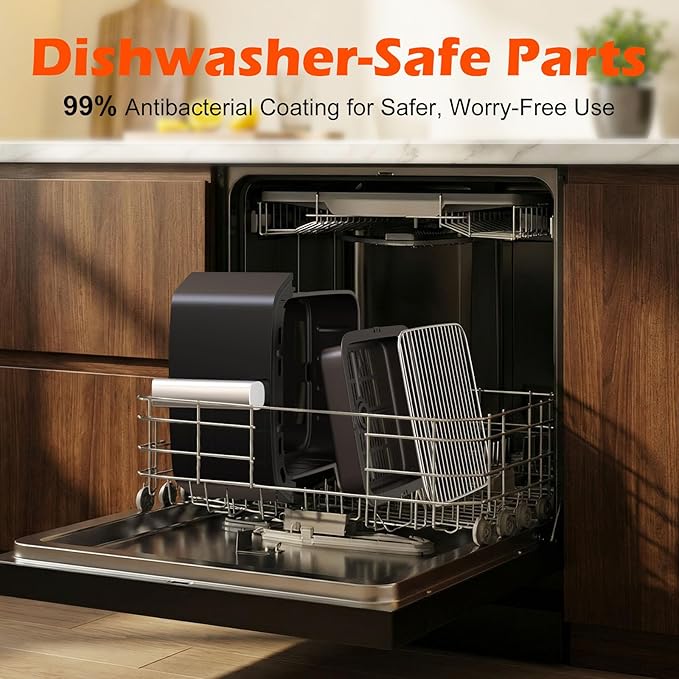 Dual Basket Air Fryer, 12.6QT Family-Size for 10–12 People, XL Basket for 6LB Whole Chicken, DoubleStack Compact Design, 10-in-1 Functions with Reheat, Dehydrate & SyncFinish, Dishwasher-Safe, Black