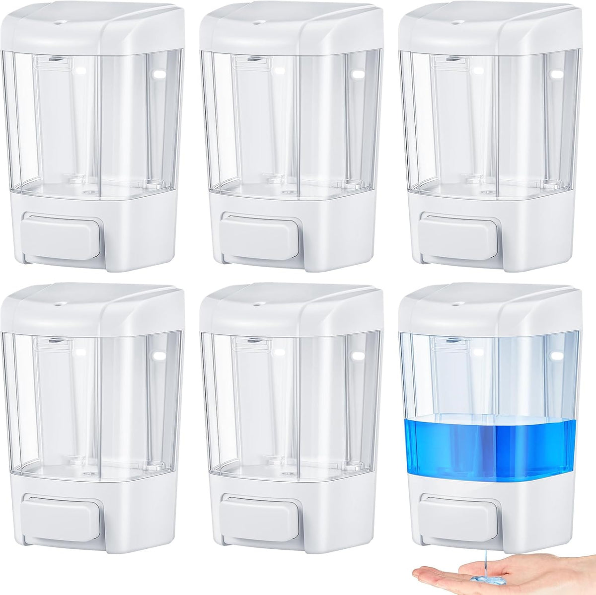 Hushee 6 Pcs Plastic Wall Mounted Soap Dispenser Commercial Manual Soap Dispenser Containers for Kitchen Shower Hotel