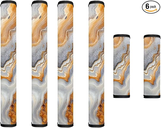 Refrigerator Door Handle Covers Set of 6 Neoprene Kitchen Appliance Handle Anti-Dust Protector for Fridge Microwave Kitchen Cabinet Stove Dishwasher, Gray Gold Marble Print