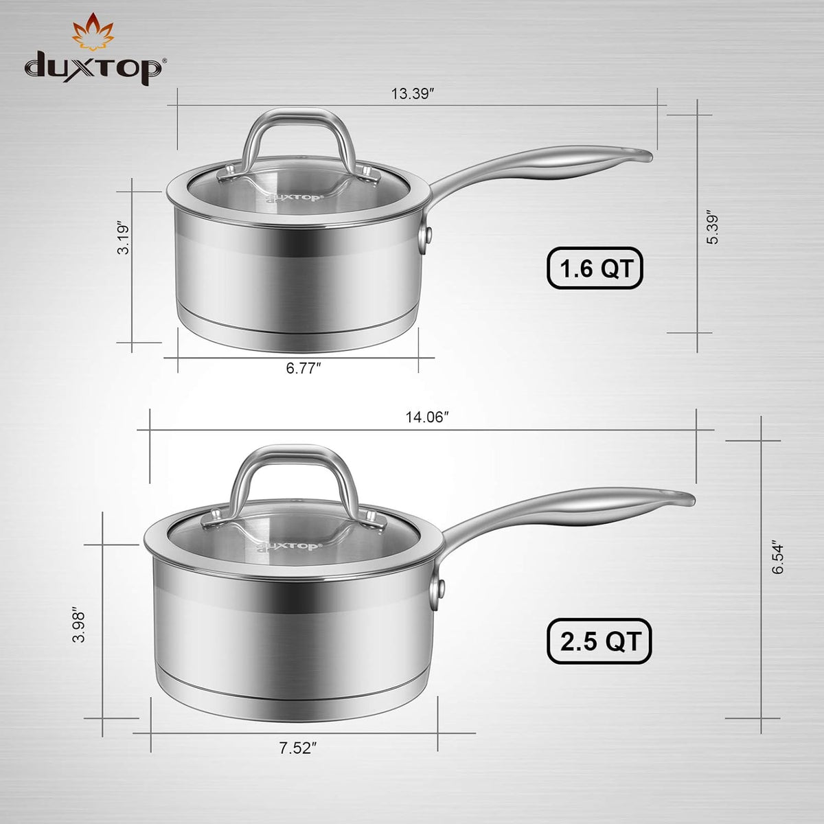 Duxtop Professional Stainless Steel Sauce Pan with Lid, Kitchen Cookware, Induction Pot with Impact-bonded Base Technology, 1.6 Quart