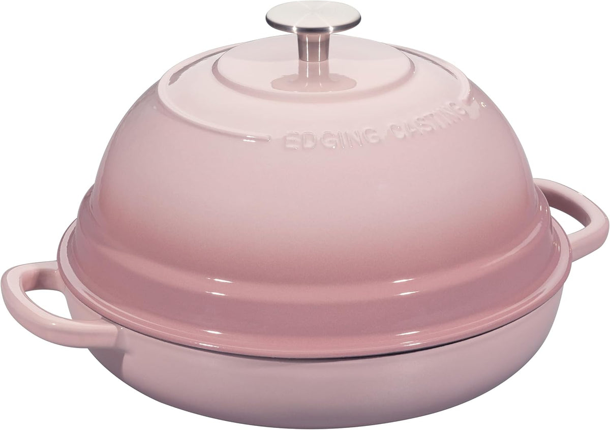 Enameled Cast Iron Dutch Oven Pot with Lid, Round Bread Oven for Homemade Sourdough Bread Baking, 6 Quart, Pink