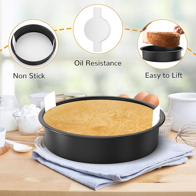 9 Inch Round Cake Pan Set of 3, Nonstick Baking Pans with 100PCS Parchment Paper, Dishwasher Safe