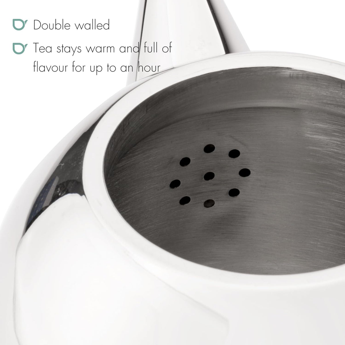 Santhee Double Walled Teapot, 1.4-Liter Stainless Steel Glossy Finish with Glossy Accents