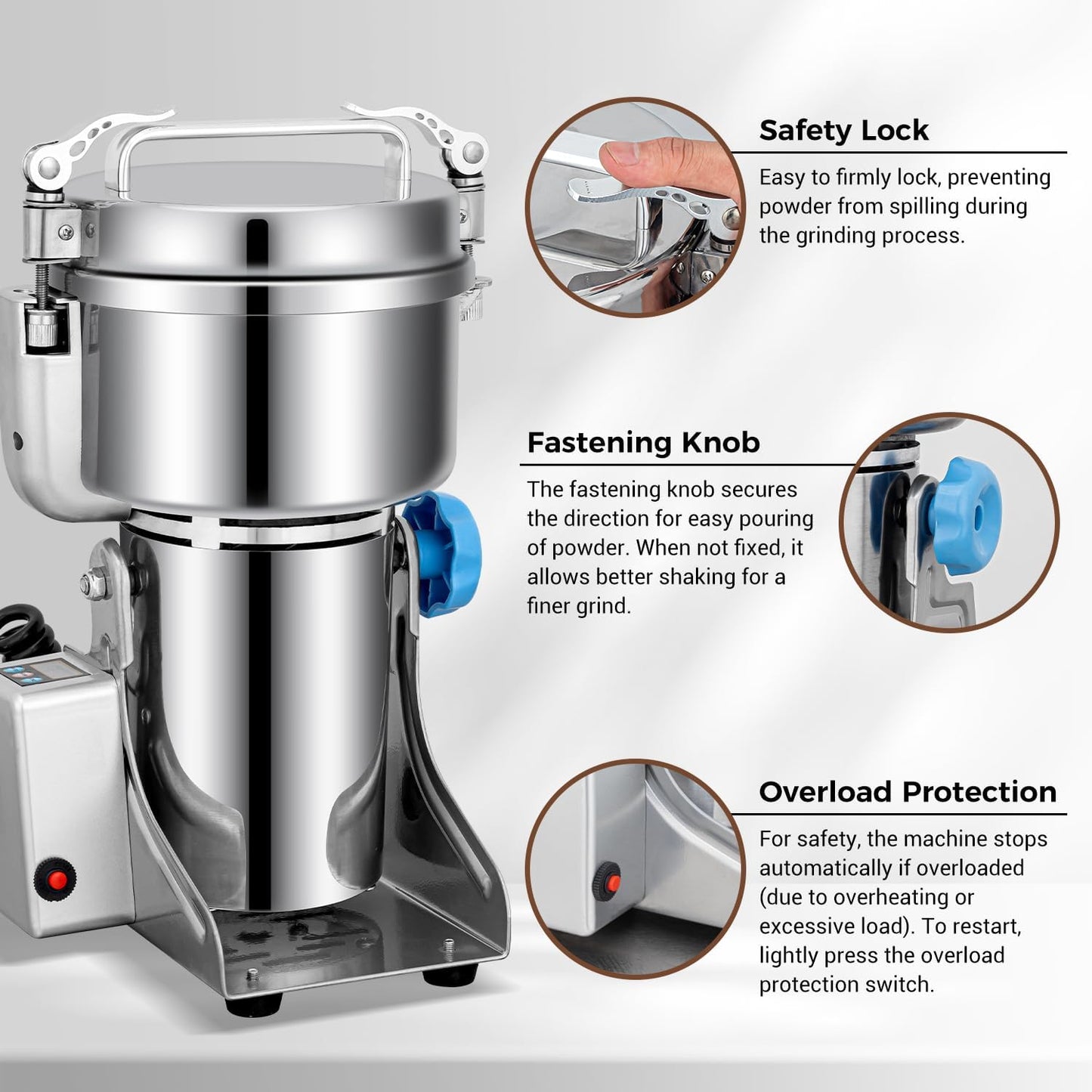 Grain Mill Grinder, 750g Commercial Spice Grinder Electric 2000W Stainless Steel Pulverizer Dry Grinder for Grinding Wheat, Oats, Corn, Pepper, and Coffee Beans – Grinder for Kitchen.