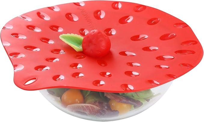 Charles Viancin - Strawberry Silicone Lid for Food Storage and Cooking - 9''/23cm - Airtight Seal on Any Smooth Rim Surface - BPA-Free - Oven, Microwave, Freezer, Stovetop and Dishwasher Safe