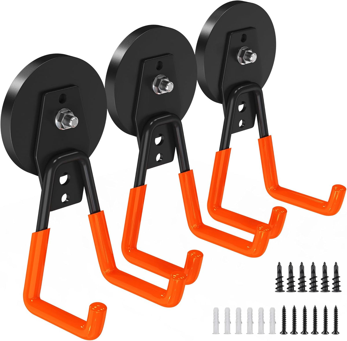 3Pcs Large Magnetic Hooks Heavy Duty for Garage, Magnet Hooks for Hanging Heavy Duty, Strong Magnet Storage Hooks for Hanging Garage Tools& Garden Tools