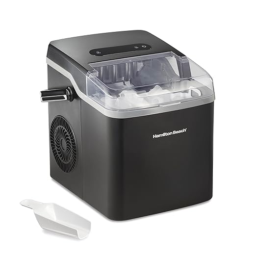 Hamilton Beach Portable Bullet Countertop Ice Maker Machine, Makes 26 Lbs/Day, 9 Cubes Every 6 Minutes, Self-Clean Function, for RV, Office, Kitchen, Dorm, Makes 2 Sizes, Black (86151)