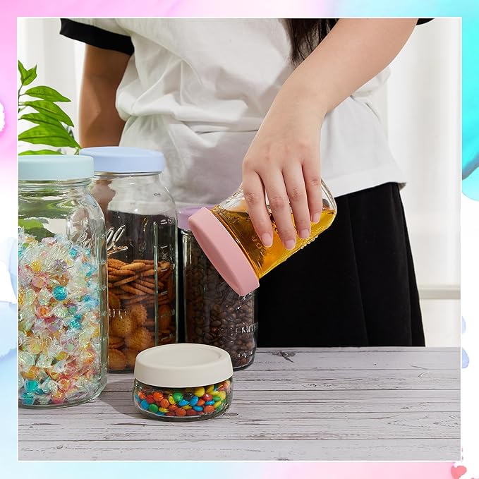 Teenyyou 12 Pcs Mason Jars 6 Wide and 6 Regular Mouth Lids Mason Jar Lids Thickened Leak Proof Lid for 86 mm and 70 mm Wide and Regular Mouth, Reusable Canning Jar Caps(Morandi)