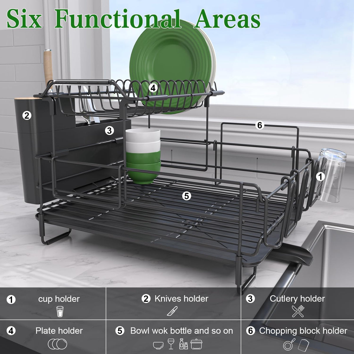 Runnatal 2-Tier Dish Drying Rack with Drainboard Set, Stainless Steel Detachable 2-in-1 Large-Capacity 2-Tier Over The Sink Anti-Rust Dish Rack and Dish Drainer for All Kitchen