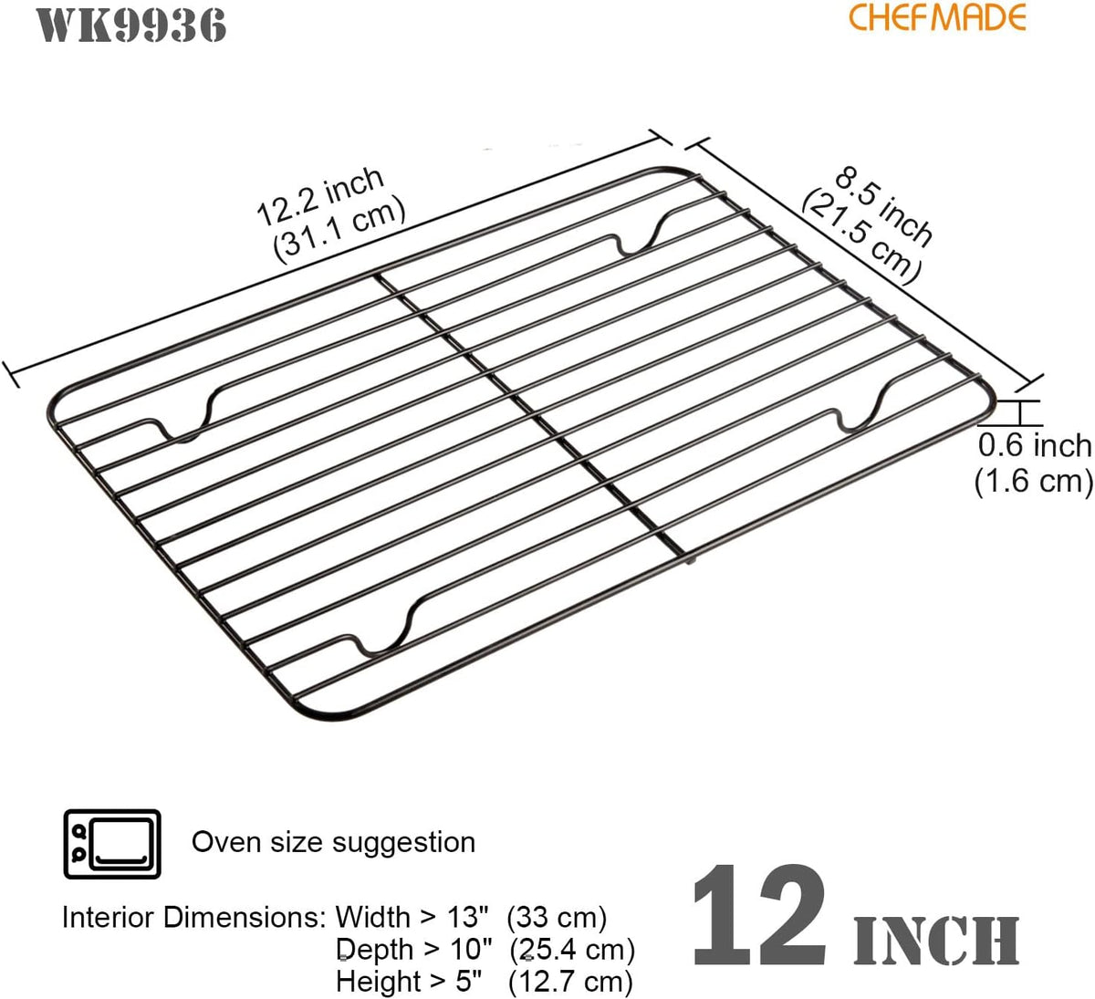 CHEFMADE Baking and Cooling Rack, Nonstick 12.2-Inch Rectangle Wire Rack Bakeware