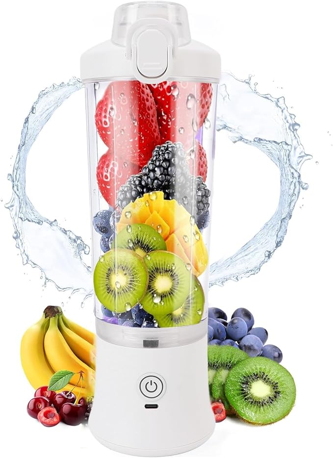 Portable Blender 600ml 18000RPM USB C Rechargeable Mini Juicer Cup with Stainless Steel Blades RGB Light for Travel Gym