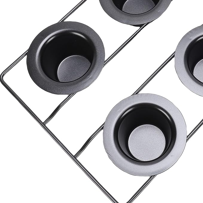 6 Cup Popover Pan, Non Stick Carbon Steel Bakeware for Baking Popovers Muffins, with Wire Rack for Even Baking and Easy Cleanup