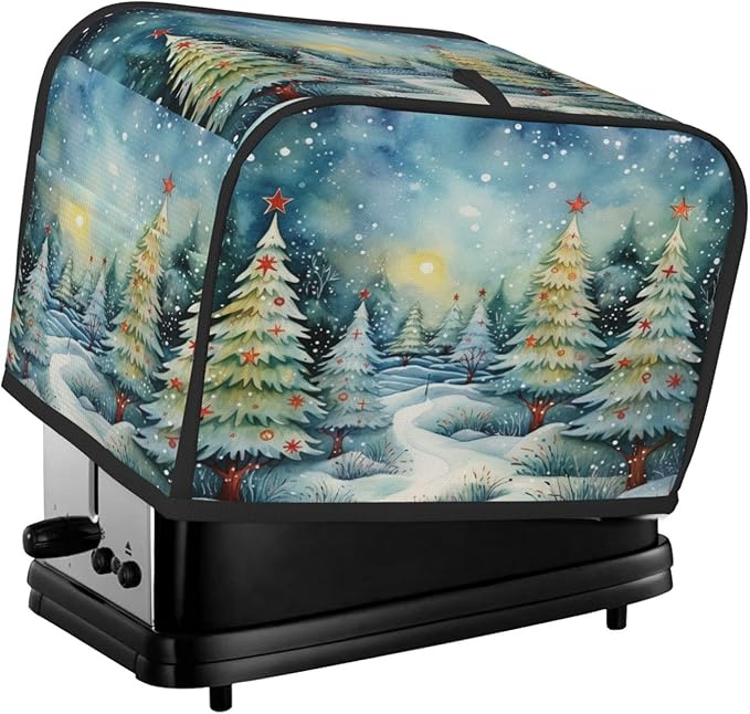 Toaster Cover 2 Slice Christmas Tree Watercolor Winter Forest Kitchen Small Appliance Covers with Pockets Dust and Fingerprint Protection