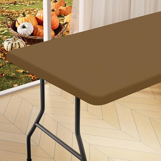 homing Rectangle Table Cloth Cover, Waterproof Polyester Elastic Fitted Tablecloth, Fits for 6 Foot Folding Tables, Washable Table Protector for Picnic, Camping, Outdoor (Brown, 30" x 72")