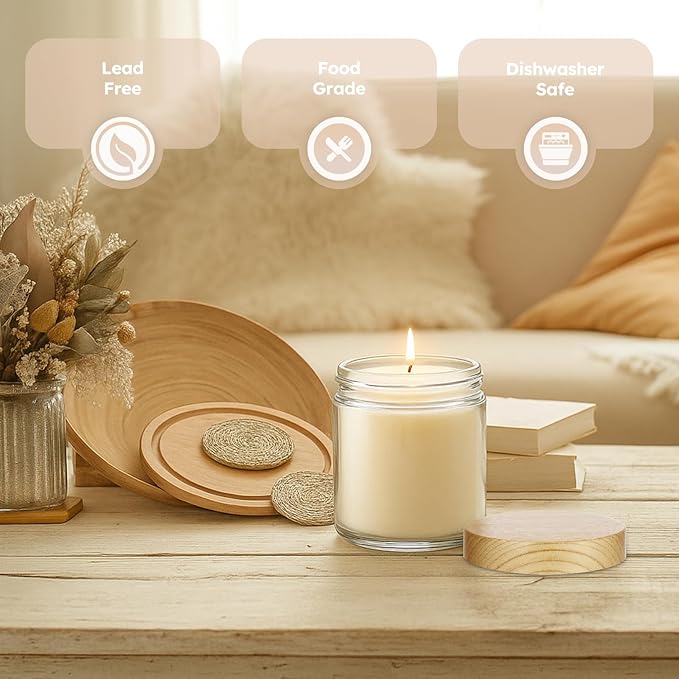 8 oz Glass Jars with Lids, 12 Pack Small Glass Jars with Plastic Woodgrain Lids, Lotion Container Empty Cosmetic Travel Containers for Sample, Cream, Lotion, Honey, Powder