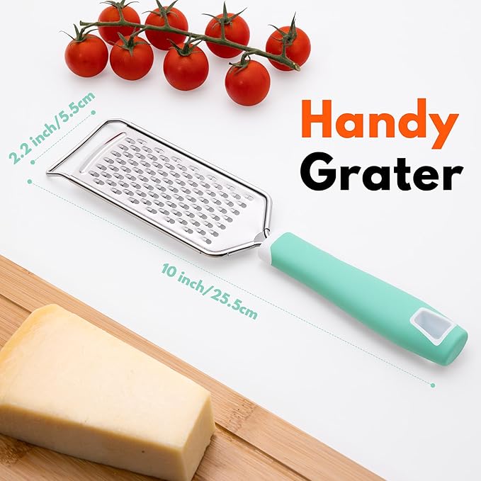 Rainspire Professional Cheese Graters for Kitchen Stainless Steel Handheld, Metal Lemon Zester Grater With Handle For Cheese, Chocolate, Spices, Kitchen Gadgets And Tools, Soft Grip Handle, Mint Green