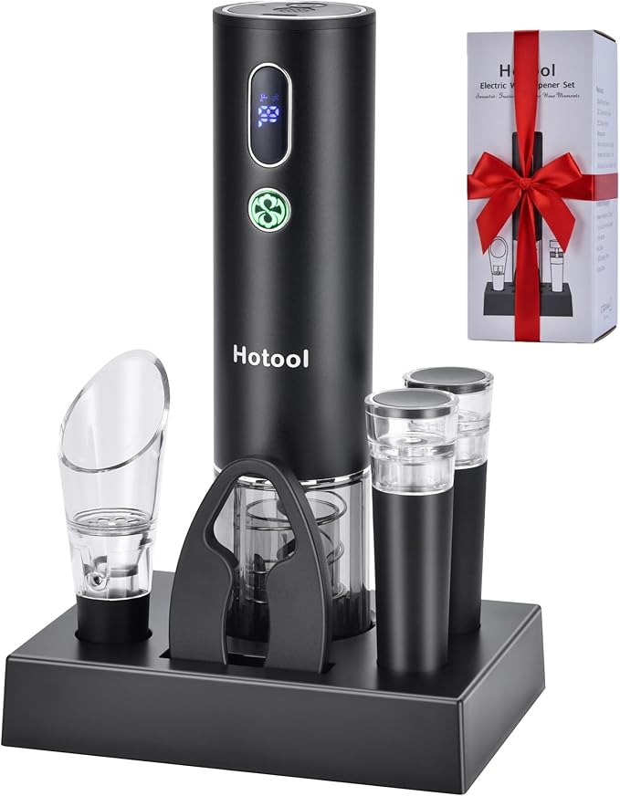 Electric Wine Opener Set with Base – Rechargeable Wine Bottle Opener with Foil Cutter, Wine Aerator and Wine Stoppers – Wine Accessories Gift for Wine Lovers