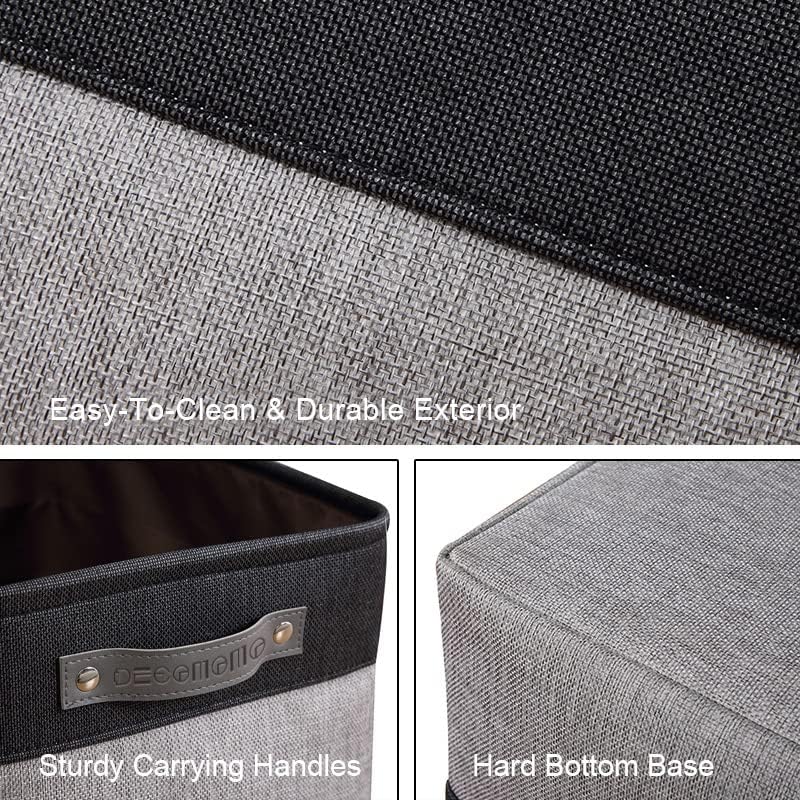 DECOMOMO Storage Baskets for Shelves - Fabric Storage Bins, Linen Closet Organizers and Storage (Grey & Black, Large - 4 Pack)