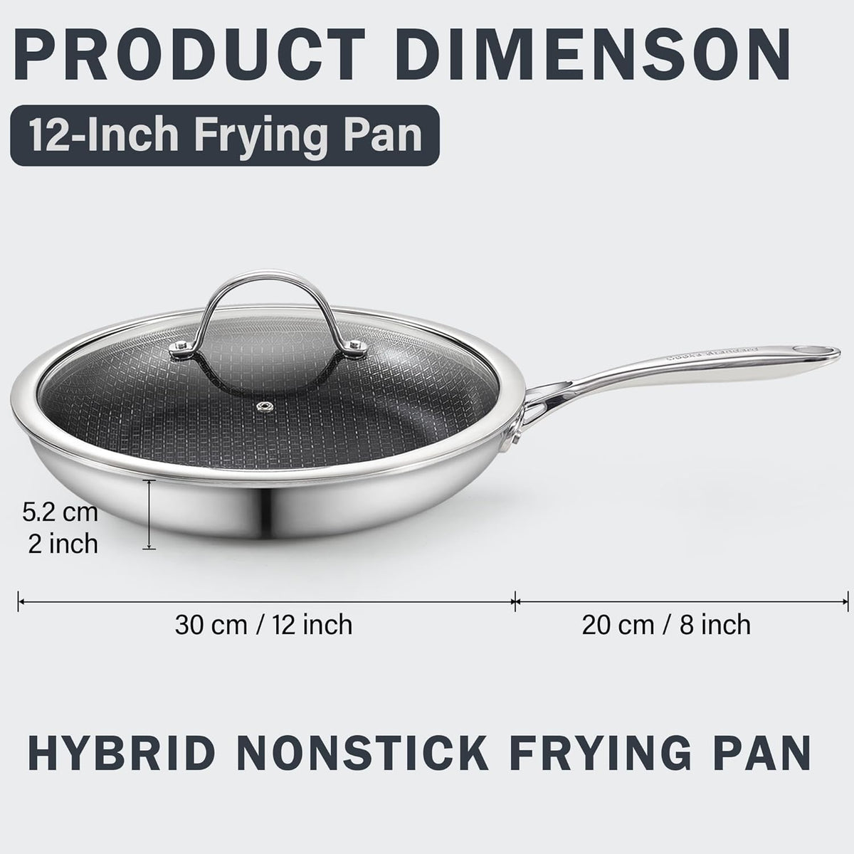 Cooks Standard Hybrid Nonstick Frying Pan, 12-Inch Skillet, Multi-Ply Clad Stainless Steel Fry Pan with Tempered Glass Lids, Oven Safe, Compatible with All Stovetops