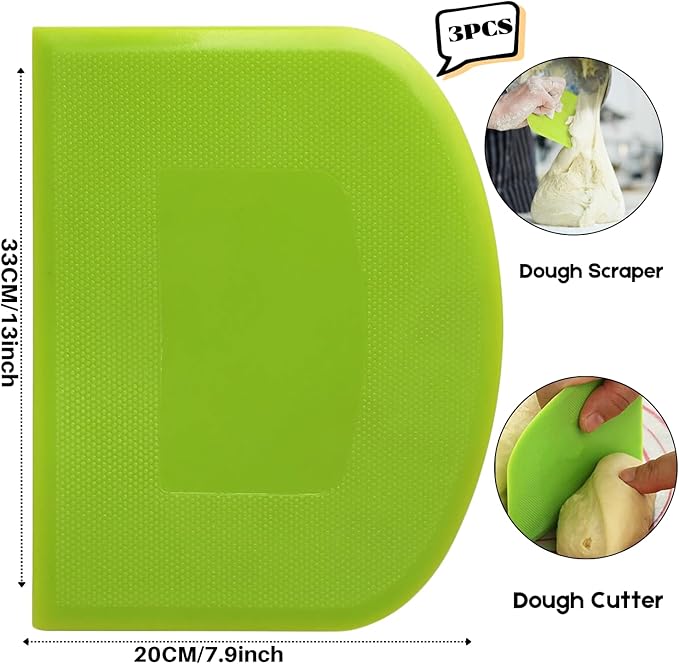 SURDOCA Dough Scraper Bench Scraper - 3P 13x7.9" Plastic Flexible Bowl Scraper, Sharp Edge & Angles Cake Scraper. Non-Slip Bakeware Decorating Tools Sculpting & Modeling Tools - Pink+Green+Pink