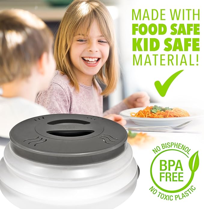 HOVER COVER 2 PACK Magnetic Microwave Splatter Cover with High Power, Strongest Magnetic Grip, Collapsible 12-Inch BPA-Free Food Lid, Vented Plate Guard, Dishwasher Safe, Space-Saving Storage - Gray