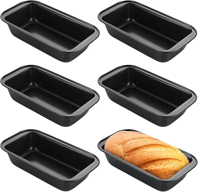 QTLCOHD 6 Pack 8" x 4" Bread Loaf Pan for Baking Homemade Bread, Non Stick Carbon Steel Loaf Pans