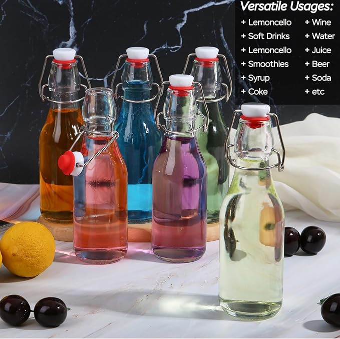 ZEBEIYU 10 Pack Swing Top Glass Bottles 8.5 oz,Flip Top Beer Brewing Bottles for Kombucha, Homemade, Kefir, Water, Beverages, Soda, Oil, Vinegar, Fermentation,Limoncello