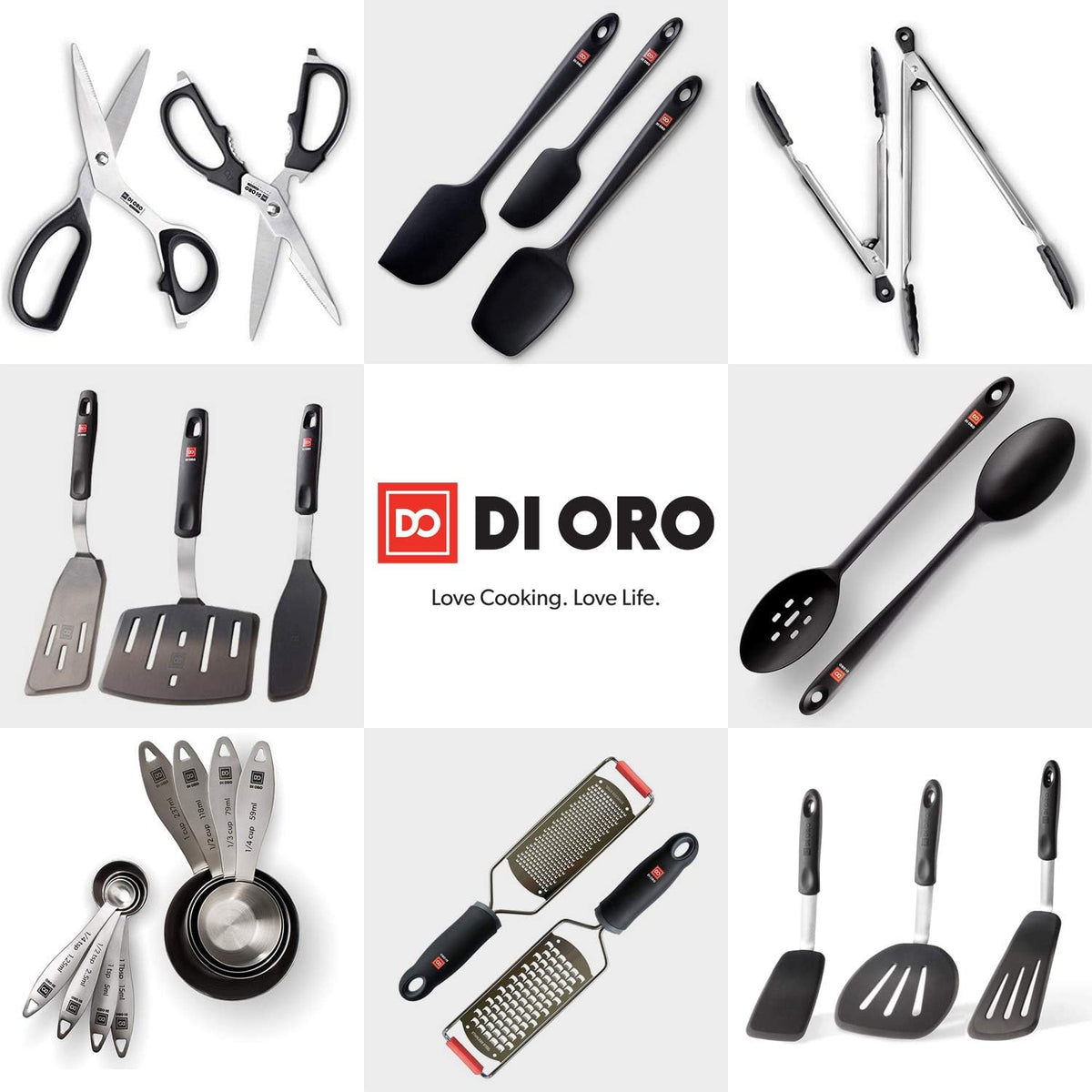 New DI ORO 2-Piece Kitchen Tongs Set (9-Inch and 12-Inch) – Stainless Steel with Non-Stick 480F Heat-Resistant Silicone Tips – Great Tool for Cooking, Serving, and Barbecuing - Dishwasher Safe (Red)