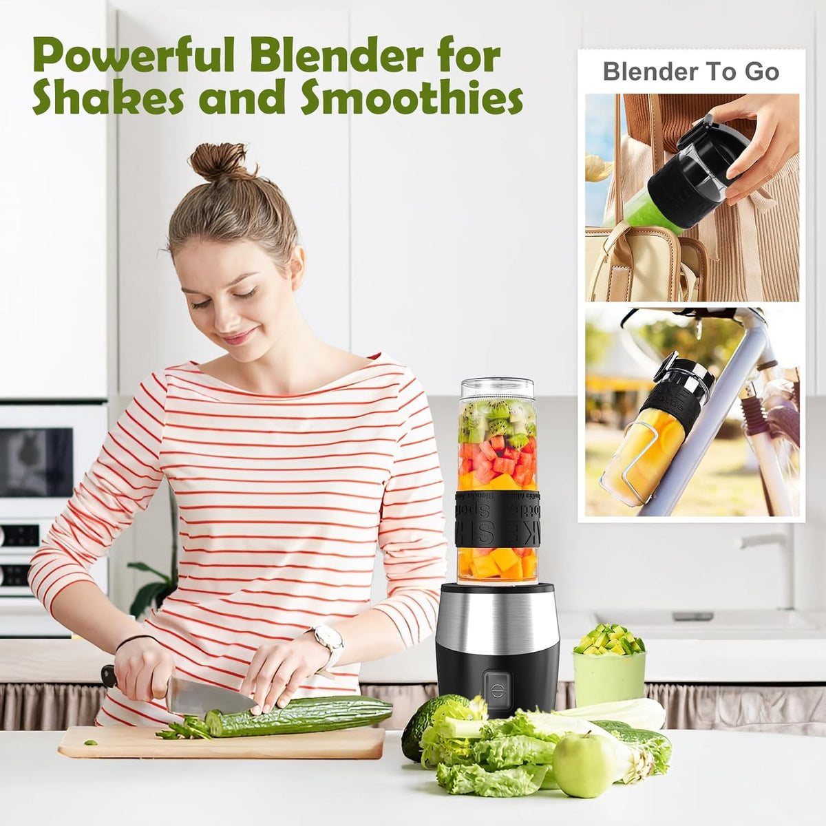 Blender and Food Processor Combo, Blender for Shakes and Smoothies, Personal Blender Small Blender, Suitable for Kitchen, Home, 700W Electric Blender with Mixer Grinder/Blender/Chopper
