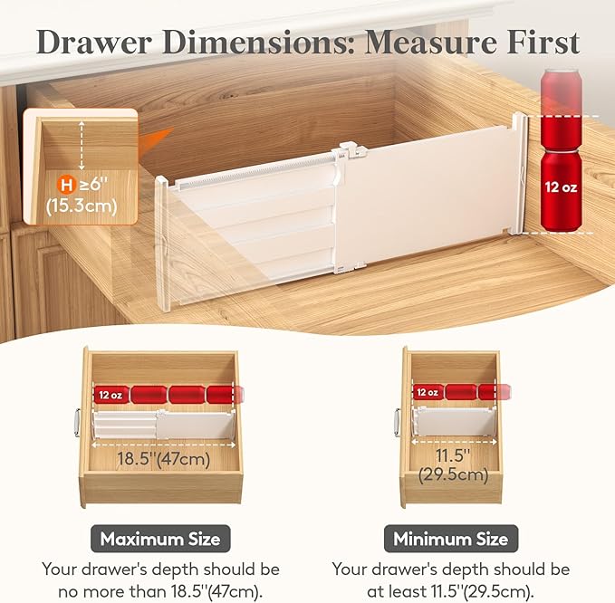 Lifewit 6" Tall 5 Pack Drawer Dividers, 30-47cm/11.5-18.5" Expandable Drawer Divider for Clothes, Adjustable Dresser Drawer Organizers, Drawers Separators for Dresser/Bathroom/Closet/Kitchen White