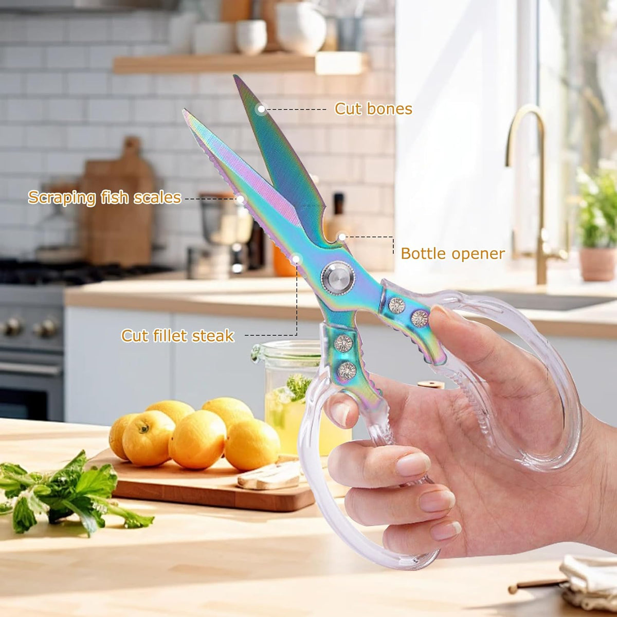 Kitchen Scissors, Heavy Duty Sharp Kitchen Shears Dishwasher Safe, Kitchen Accessories Cooking Shears for Kitchen Meat Chicken Fish Poultry Herb Bread (Blade Gold), skr-05