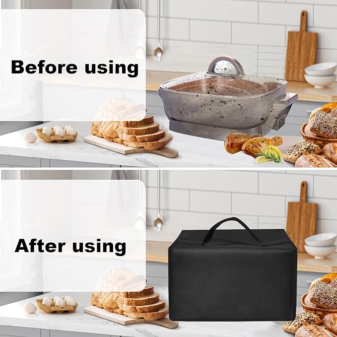 Electric Skillet Cover Electric Frying Pan Cover Heavy Duty Waterproof Heat-Resistant Nylon Covers Case for bella Make Take Oven Grill/for Crux Electric Skillet (Black)